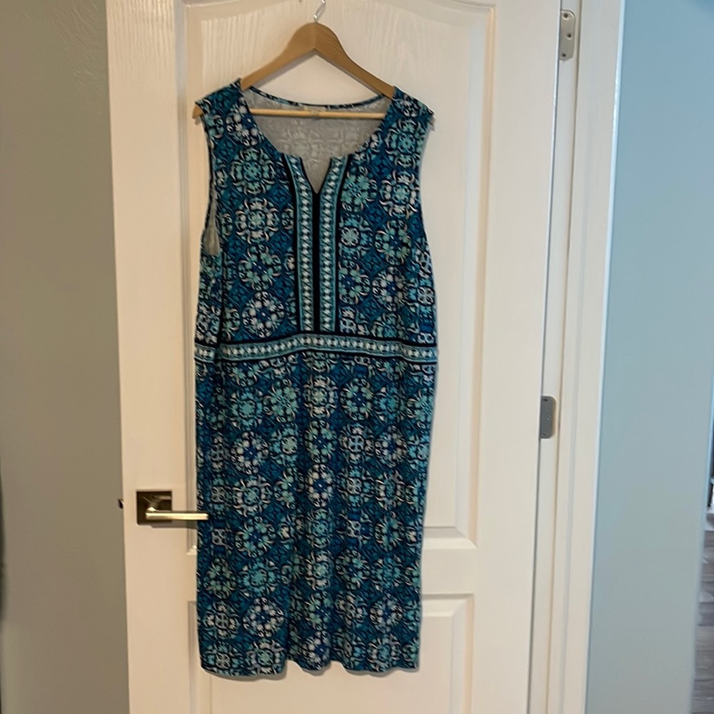Talbots 2x turquoise blue and white summer tank dress